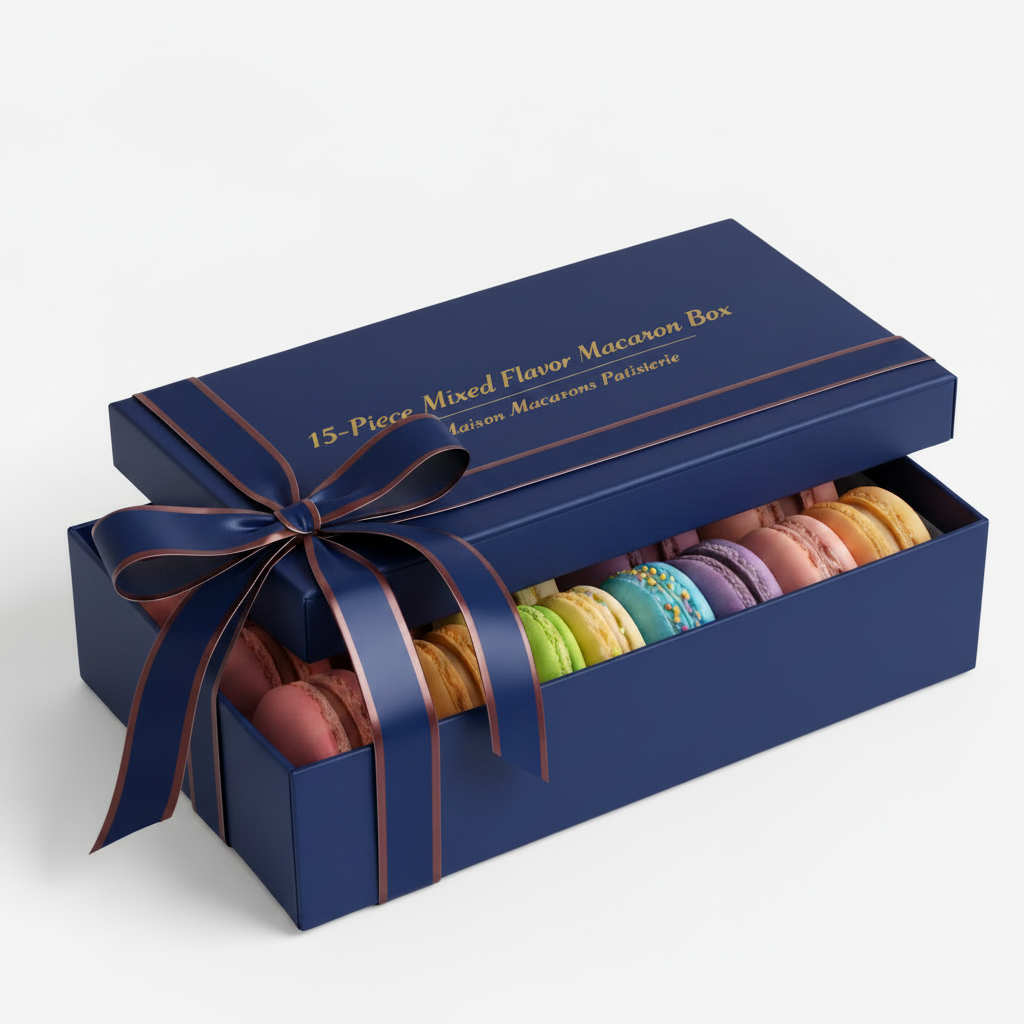 15-Piece Elegantly Curated Macaron Box — Navy Blue | Perfect Father's Day Gift