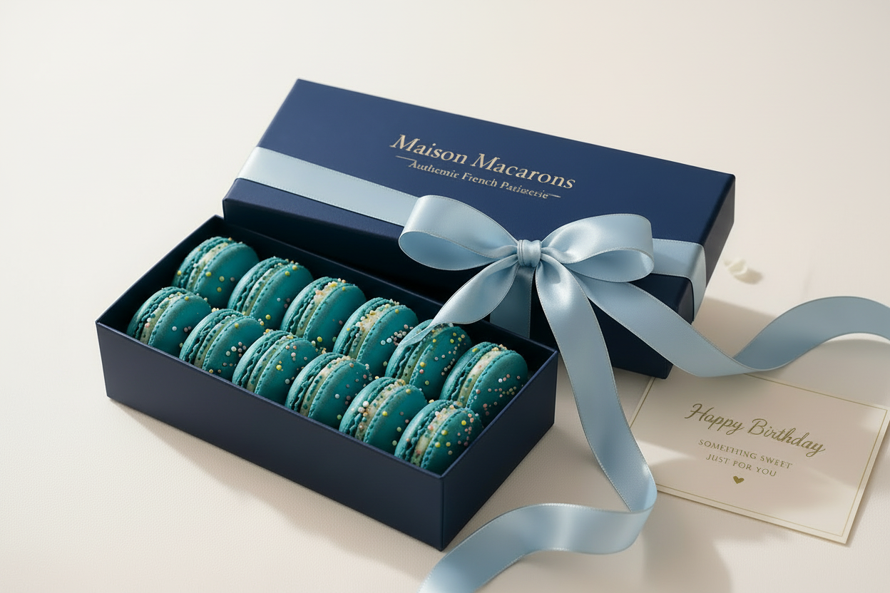 12-Piece Elegantly Curated Birthday Cake Macaron Gift Box — Perfect Father's Day Gift